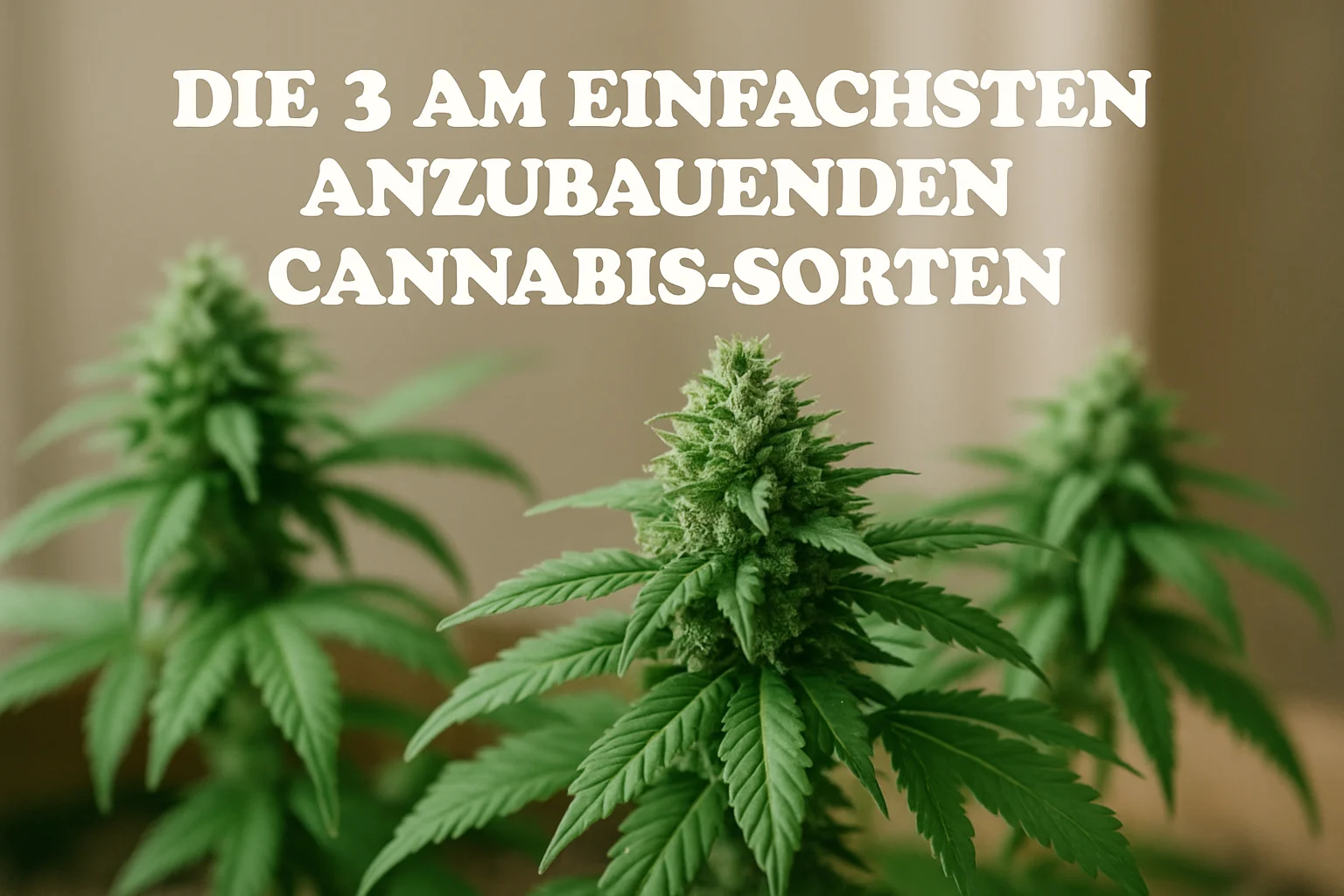 Bild von drei einfachen Cannabis-Sorten zum Anbauen: Northern Light, White Widow und Blue Dream, ideal für Anfänger im Eigenanbau.
