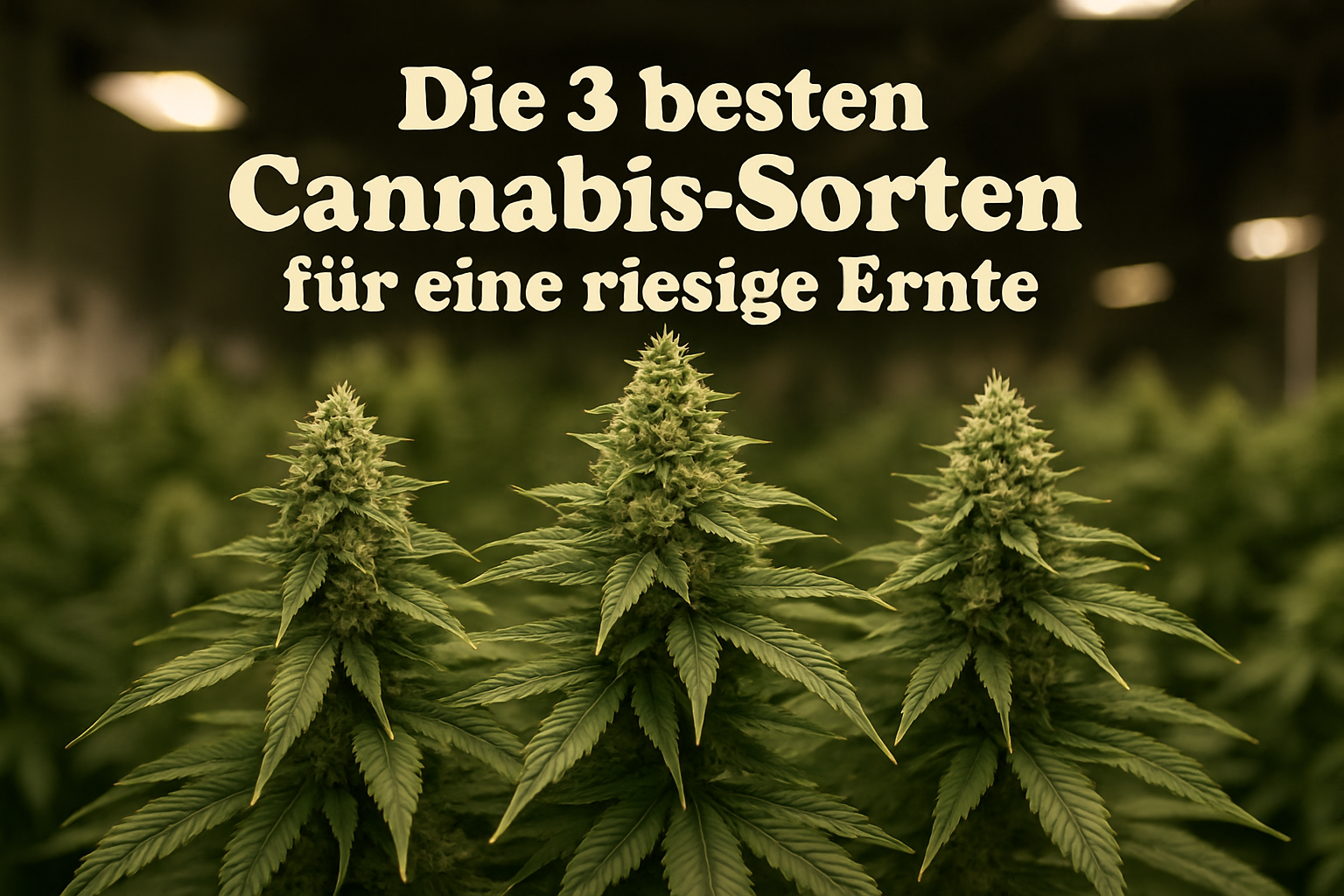 Bild zeigt gesunde Cannabispflanzen im Freien. Thema: Die 3 besten Cannabissorten für maximale Erträge. Optimale Anbau-Tipps inklusive.