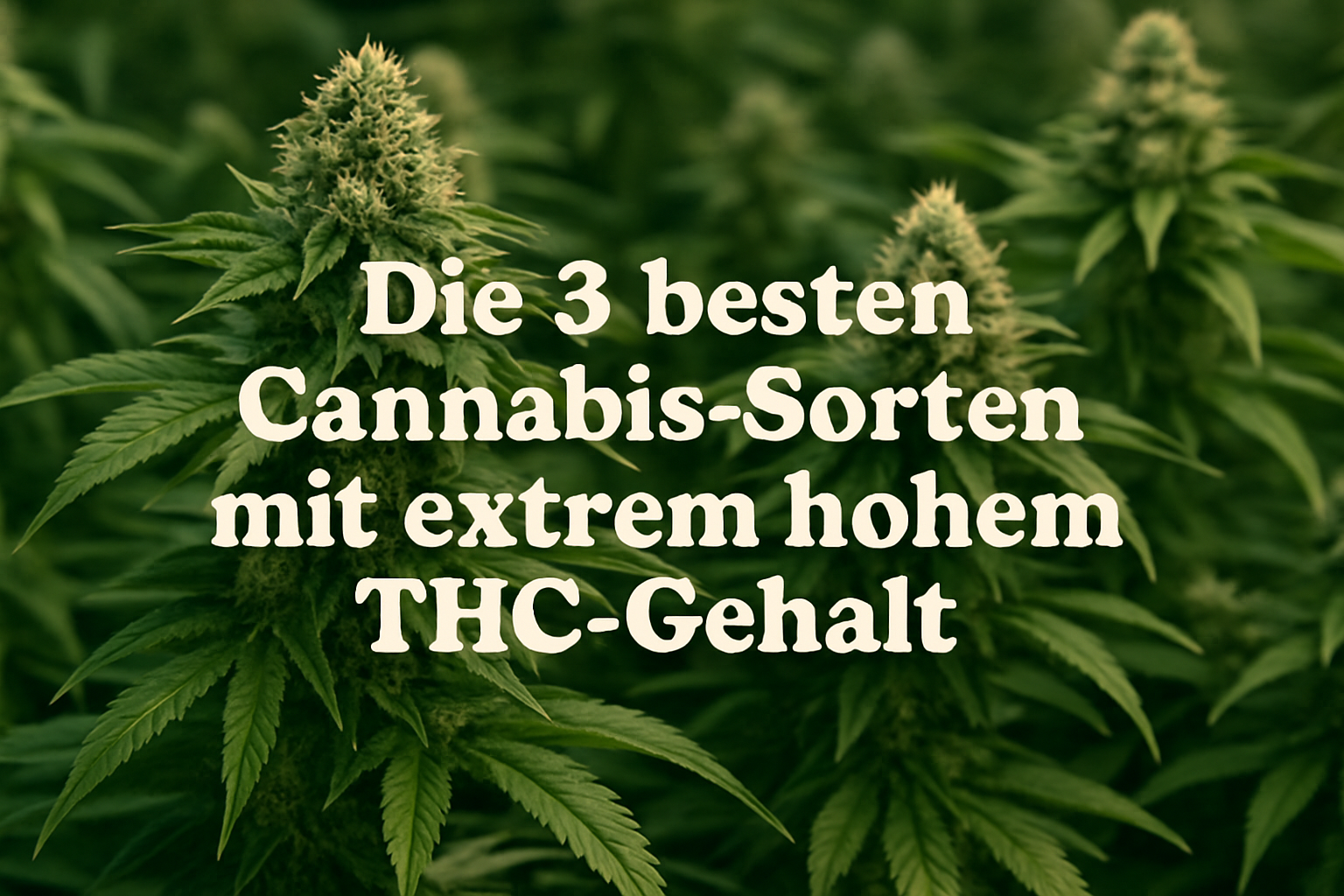 Bild zeigt die Top 3 Cannabissorten mit höchstem THC-Gehalt: detaillierte Nahaufnahme von Buds und Trichomen.