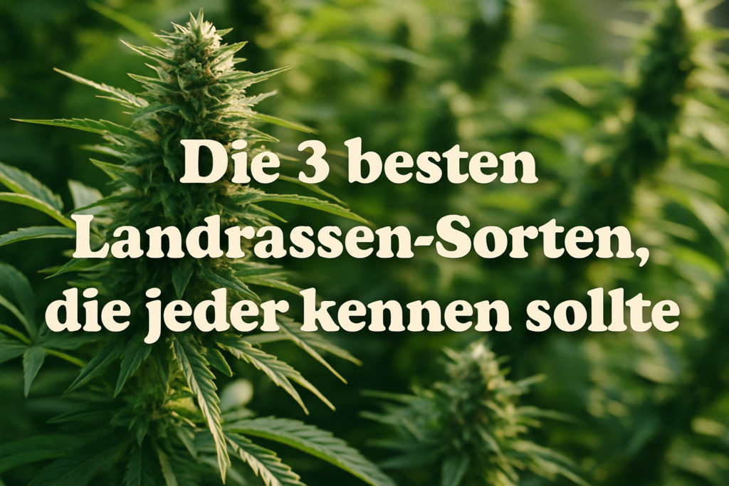 Bild zeigt eine Collage der Top 3 Landrassen-Cannabis-Sorten für Kenner: Afghani, Thai und Durban Poison in ihrer natürlichen Umgebung.