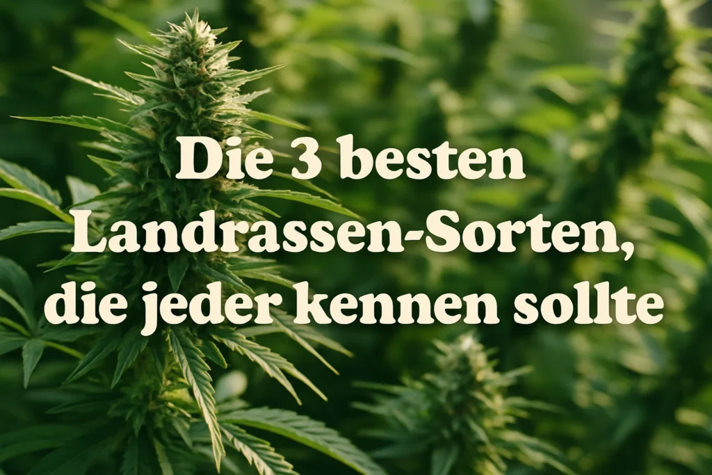 Bild zeigt eine Collage der Top 3 Landrassen-Cannabis-Sorten für Kenner: Afghani, Thai und Durban Poison in ihrer natürlichen Umgebung.